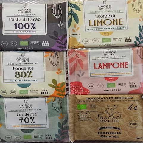 Pasta di cacao crudo fondente 77% con scorze di limone – 30 g